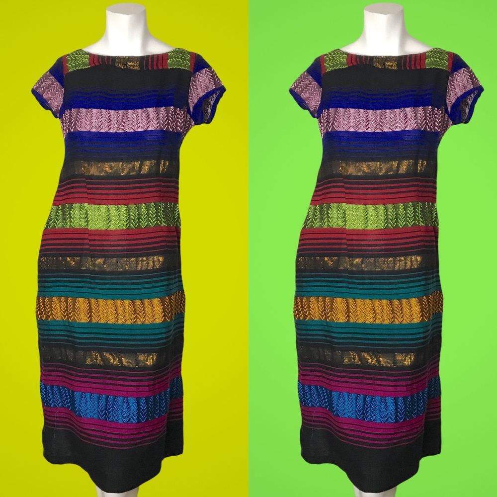 Vibrant Striped Dress Fitted Sheath Iridescent XS‎